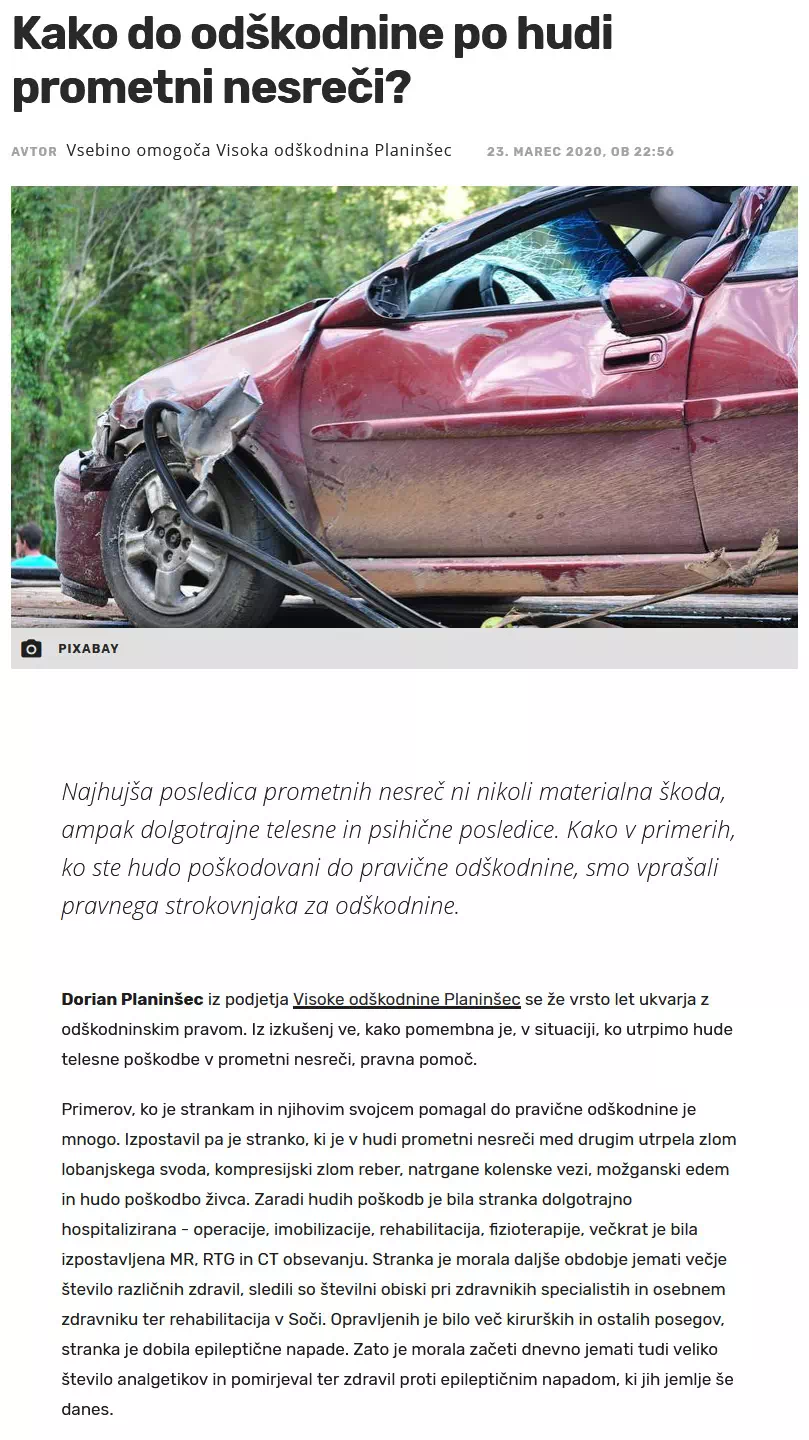 Kako do odškodnine po hudi prometni nesreči?